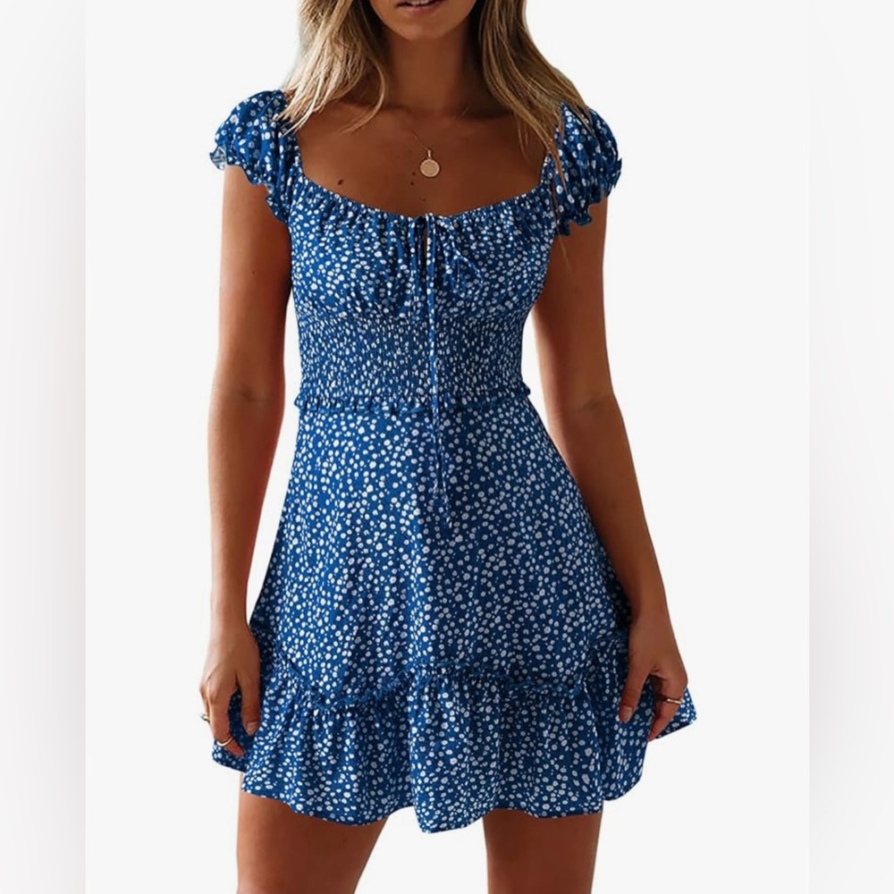 Blue ruffle floral mini dress #floraldress #summer #minidress